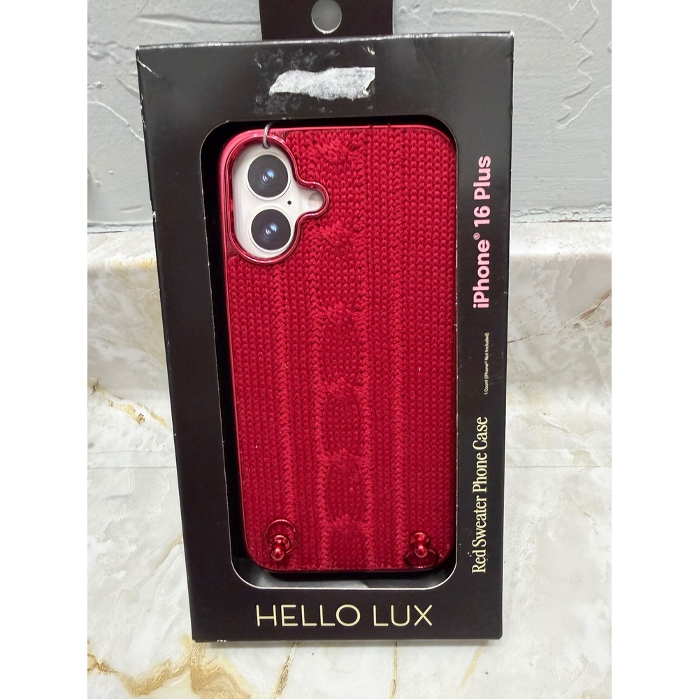 Hello Lux Red Sweater Phone Case iPhone 16 Plus Metallic Red Cable Knit Textured